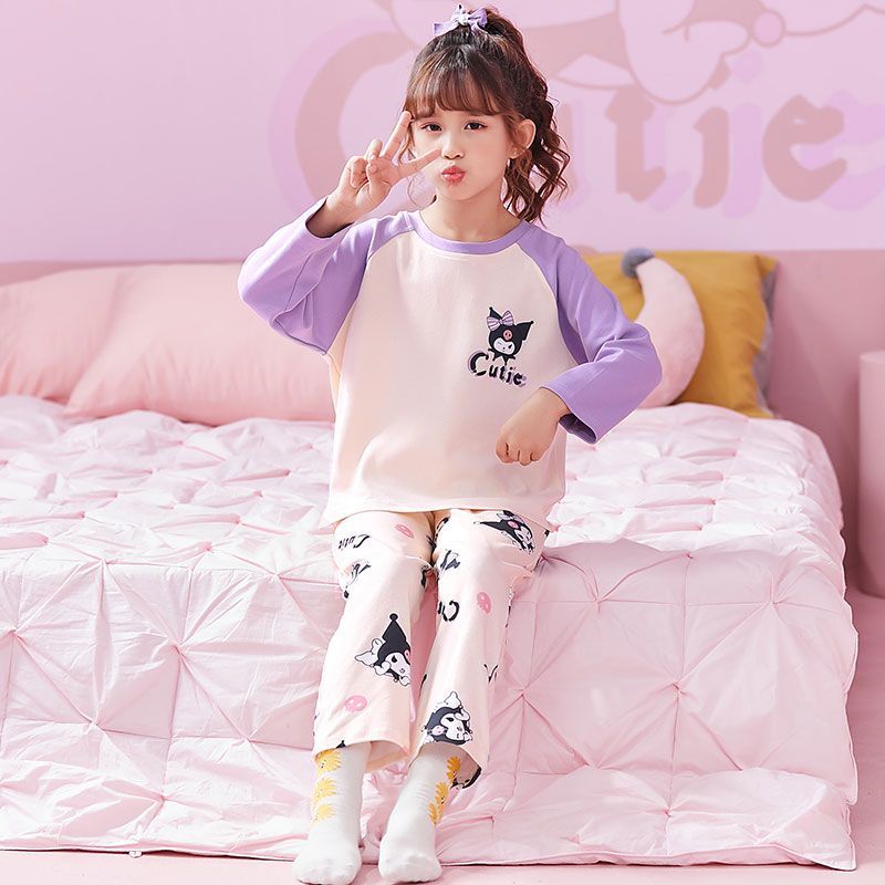 Children's Pajamas Girls' Spring and Autumn Long Sleeve Clow M Cute Cartoon Toddler Children Teens Two-Piece Homewear Suit