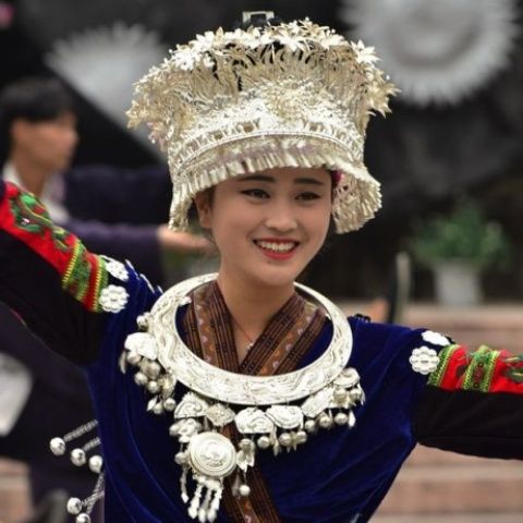 Silver Hat Phoenix Headdress Collar Horn Guizhou Miao Silver Hat Collar Horn Phoenix Head Wear Dance Accessories