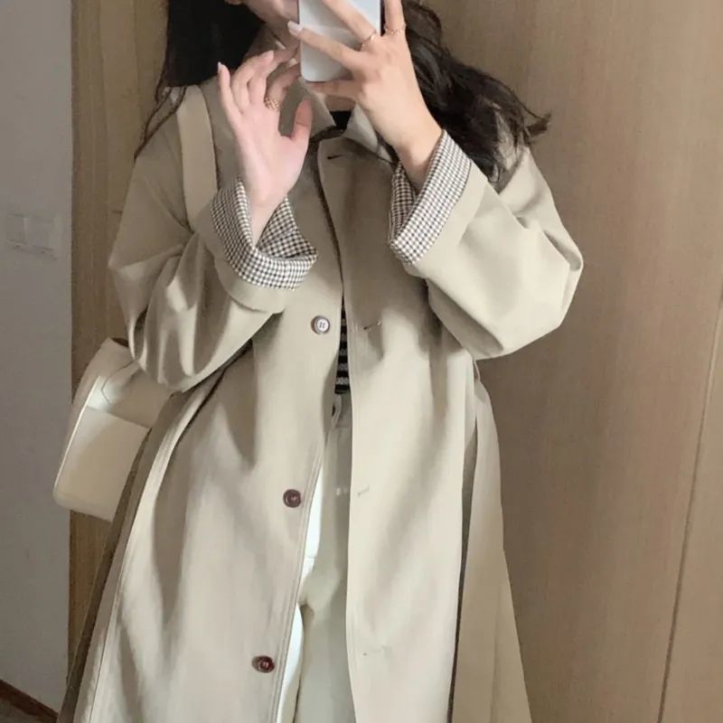 early autumn trench coat for women 2023 new spring and autumn khaki small korean style british style mid-length