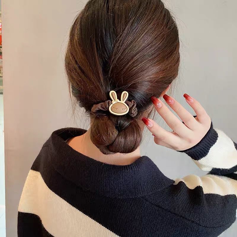 Korean Style Cute Rabbit Rubber Band High Elastic Ball Hair Rope Net Red Temperament Headband Female Ponytail Hair Ring Headdress