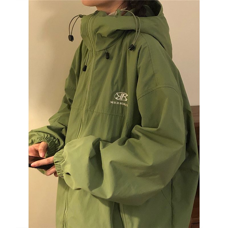 retro green hooded trench coat coat female loose student 2022 autumn clothes new hong kong style all-matching ins shell jacket