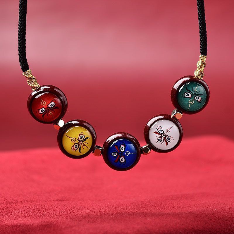 Cinnabar Thangka Five Gods of Wealth Reddish Yellow Black and White Green Five-Color God of Wealth Gold Wood Water Fire Soil Necklace Couple Clavicle Chain
