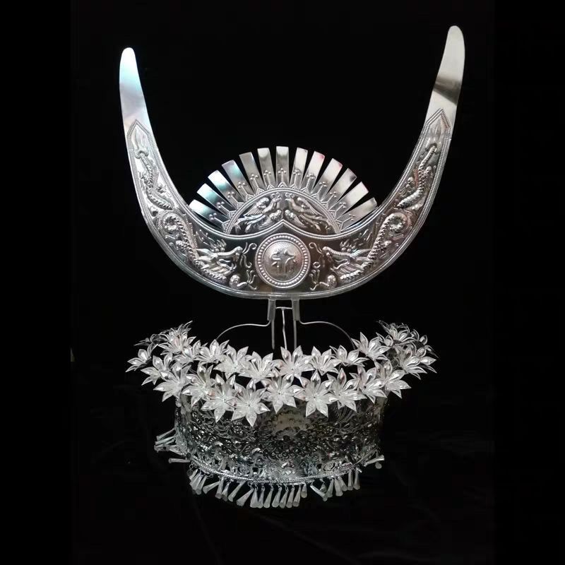 Silver Hat Phoenix Headdress Collar Horn Guizhou Miao Silver Hat Collar Horn Phoenix Head Wear Dance Accessories