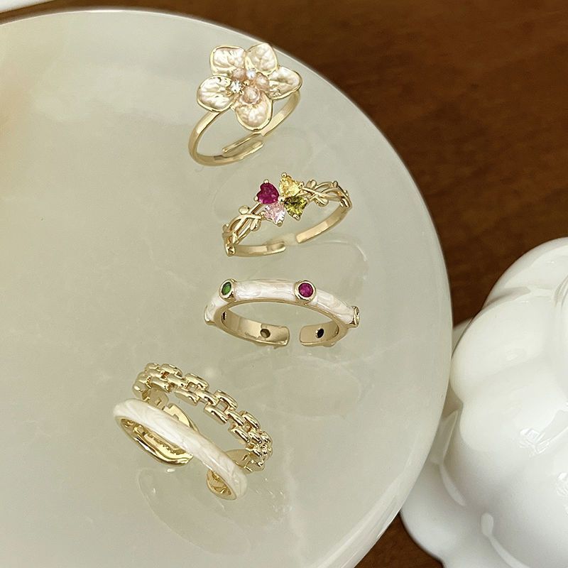 Unique Design Ring Exquisite Clover 2022 New Trendy Pink Diamond Niche High Sense Simple Bracelet Ring