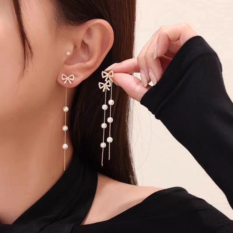 Korean Style Internet Celebrity Vintage Pearl Earrings 2 New Fashionable Elegant High-Grade Fashionable Earrings Long Earrings for Women