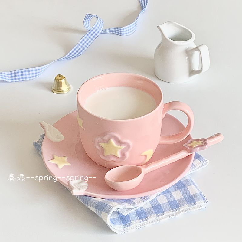 spring tian-cardcaptor sakura coffee set suit ins style pink ceramic plate with spoon girl heart afternoon tea