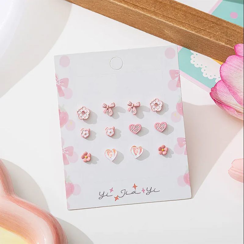 Sweet Pink Series Earrings Women's Small Niche Design Earrings Summer Little Fresh Cute Earrings Anti-Allergy New