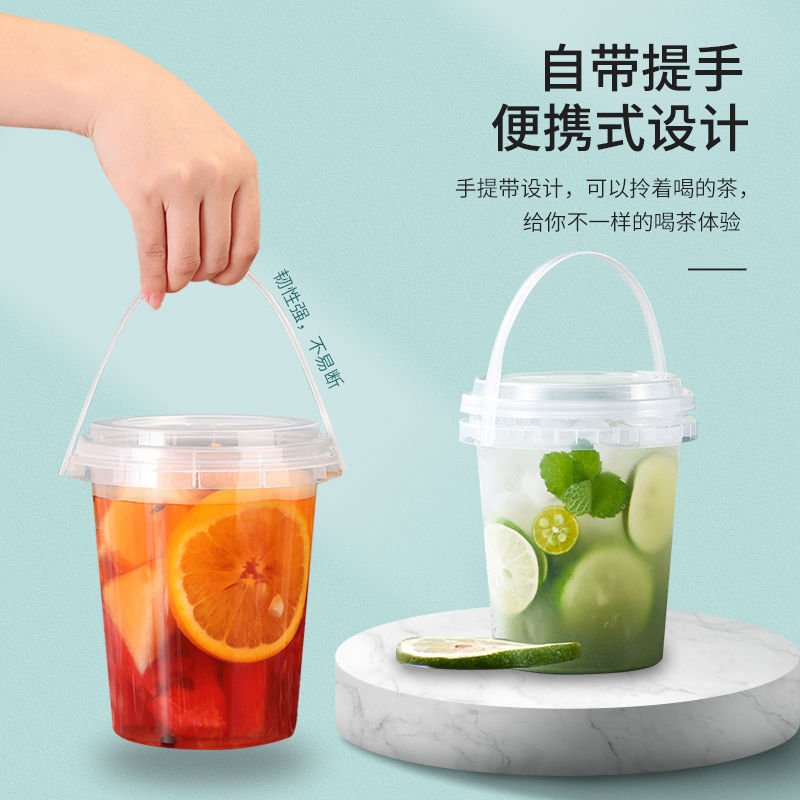 Transparent Fruit Tea Cold Drink Juice Cup Disposable Milk Tea Bucket Takeaway Internet Celebrity Milky Tea Cup Fruit Bucket Hand Carry with Cover