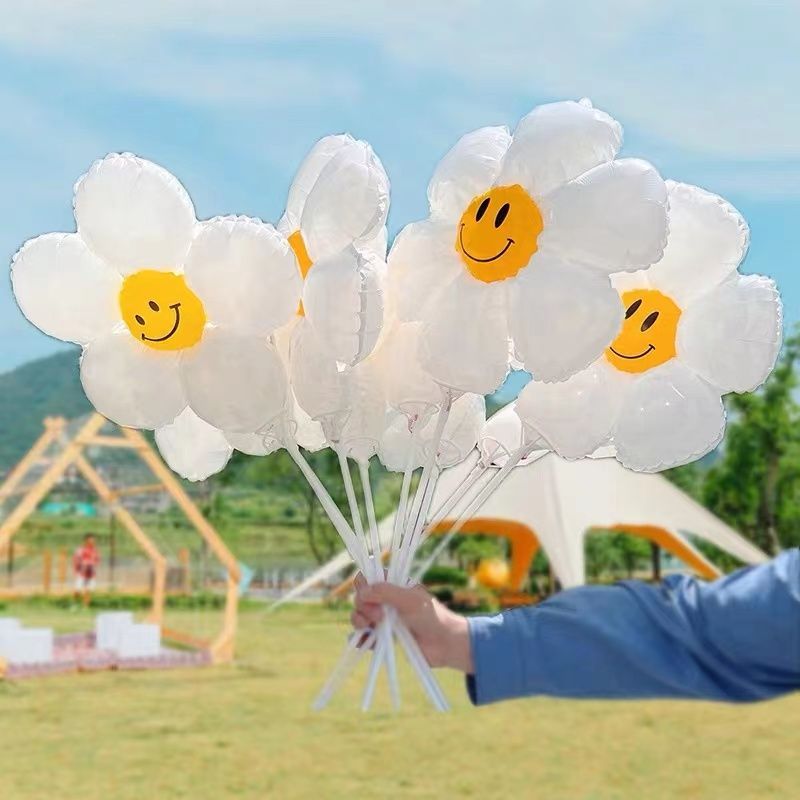 Internet Celebrity Daisy SUNFLOWER Smiley Balloon with Rod Party Picnic Outdoor Photo Props Activity Push Small Gifts