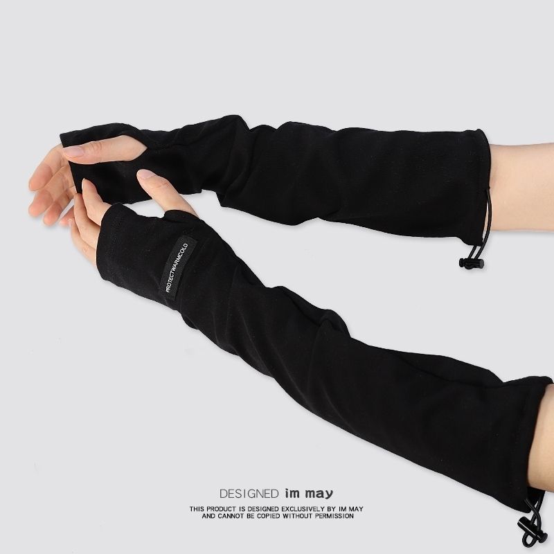 Mechanical Style Punk Sun Protection Casual Loose Pile Style Gloves Personalized Drawstring Function Hip Hop Black White Finger Sleeve