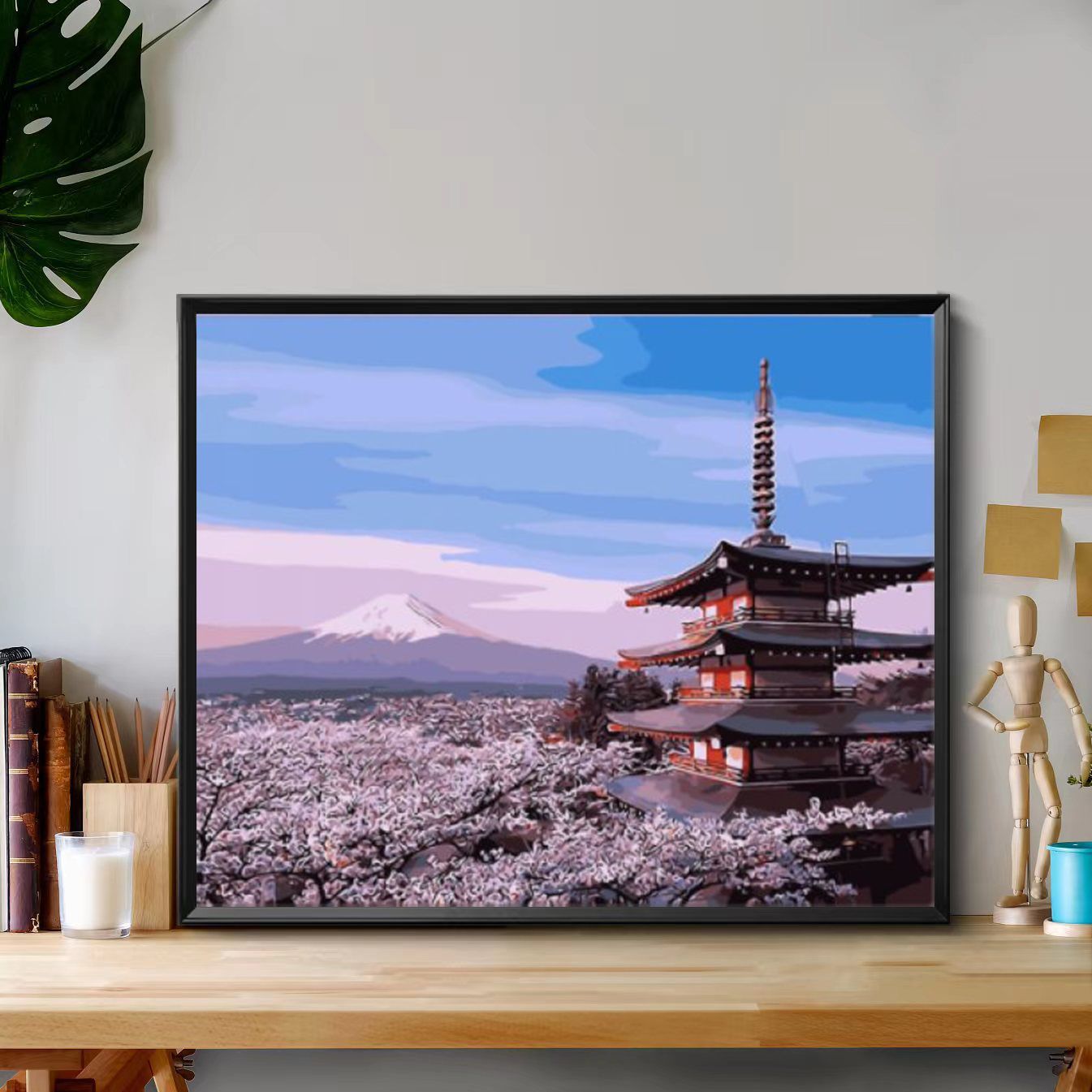 cherry blossom fuji mountain diy digital oil painting landscape cartoon filling painting oil painting handmade coloring coloring painting ins