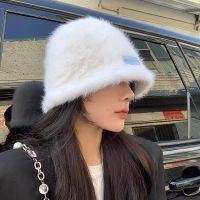 秋冬韩版兔毛渔夫帽子女显脸小百搭保暖遮脸盆帽毛绒绒水桶帽