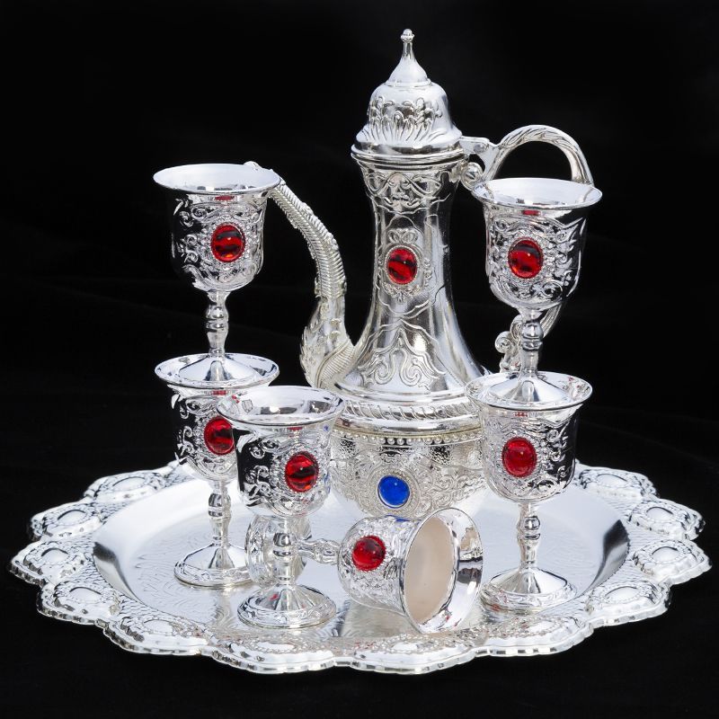 high-grade gem wine set white liquor jug silver wine cup eight-piece set handmade exquisite household antique liquor divider gift decoration