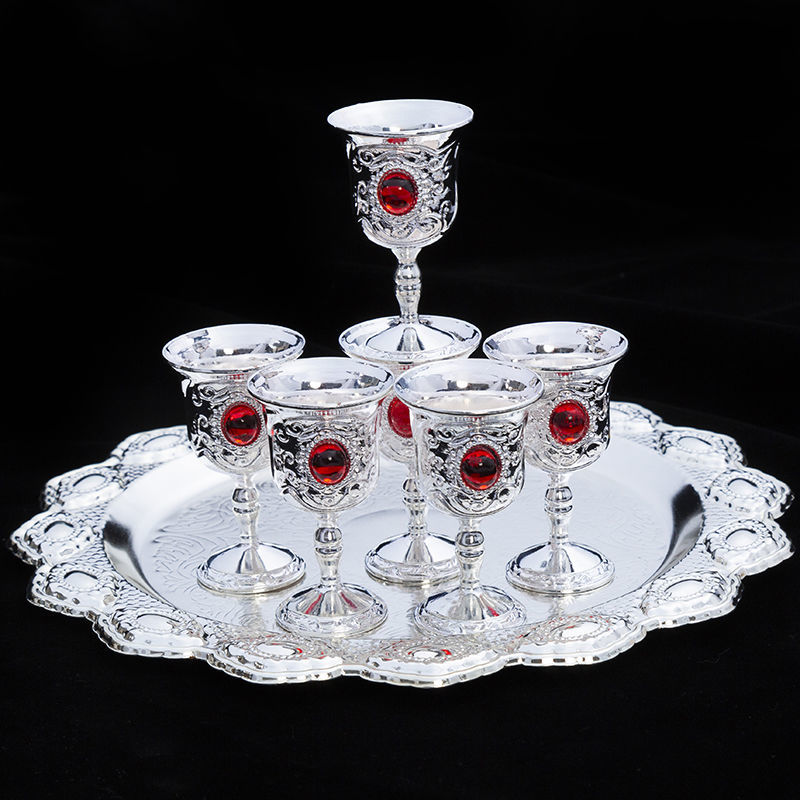 high-grade gem wine set white liquor jug silver wine cup eight-piece set handmade exquisite household antique liquor divider gift decoration