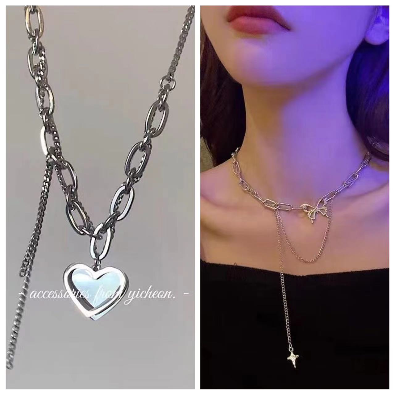 Sweet Cool Hot Girl Love Chain Necklace Female Fashion Stitching Advanced Design Sense Minority All-Match Sweater Chain Cold Style