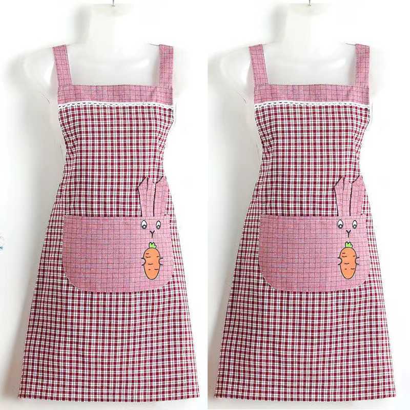 New Fashionable Pure Cotton Breathable Apron Kitchen Household Cute Thin Apron Women's Oil-Proof Cooking Work Clothes