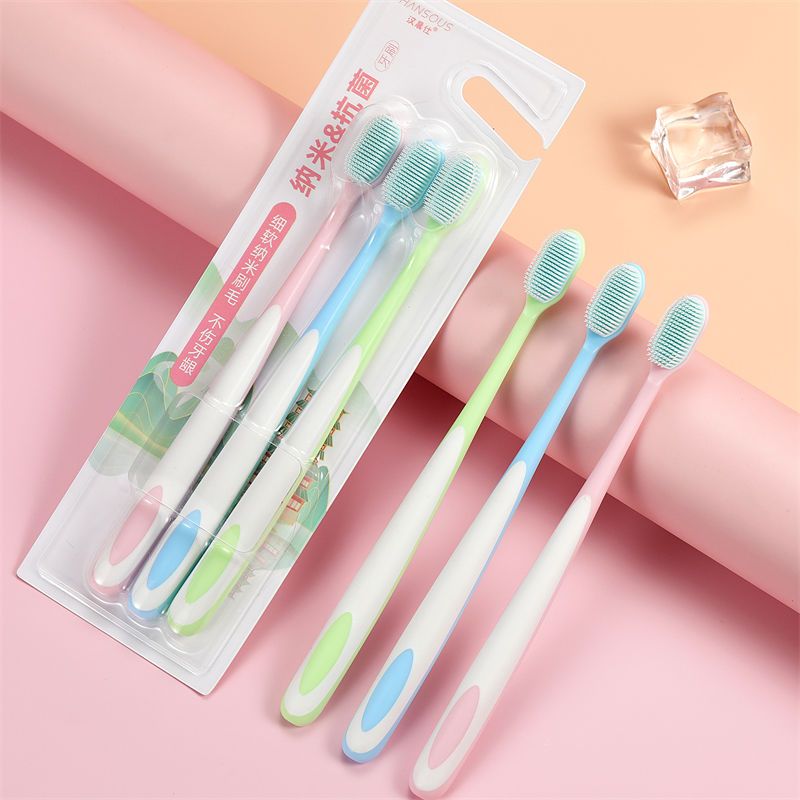 Toothbrush High-End Nano Ultra-Fine Soft Fur Adult Tiktok Value Student Japanese Macaron Couple Family Toothbrush