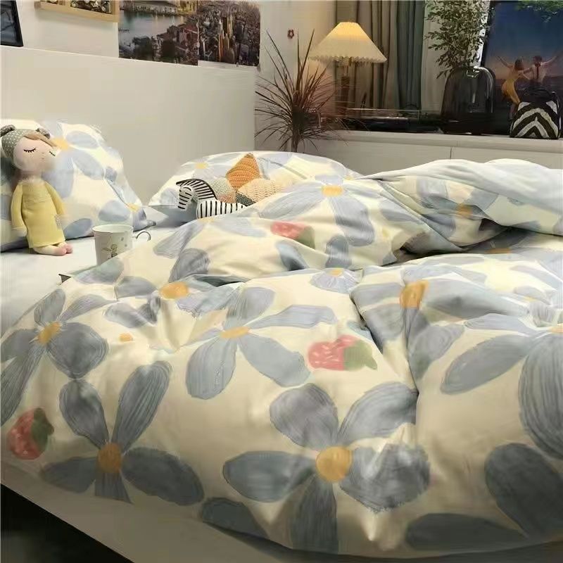 ins artistic blue pastoral style fresh quilt cover bed sheet four-piece set girl‘s heart bed quilt cover dormitory three-piece set