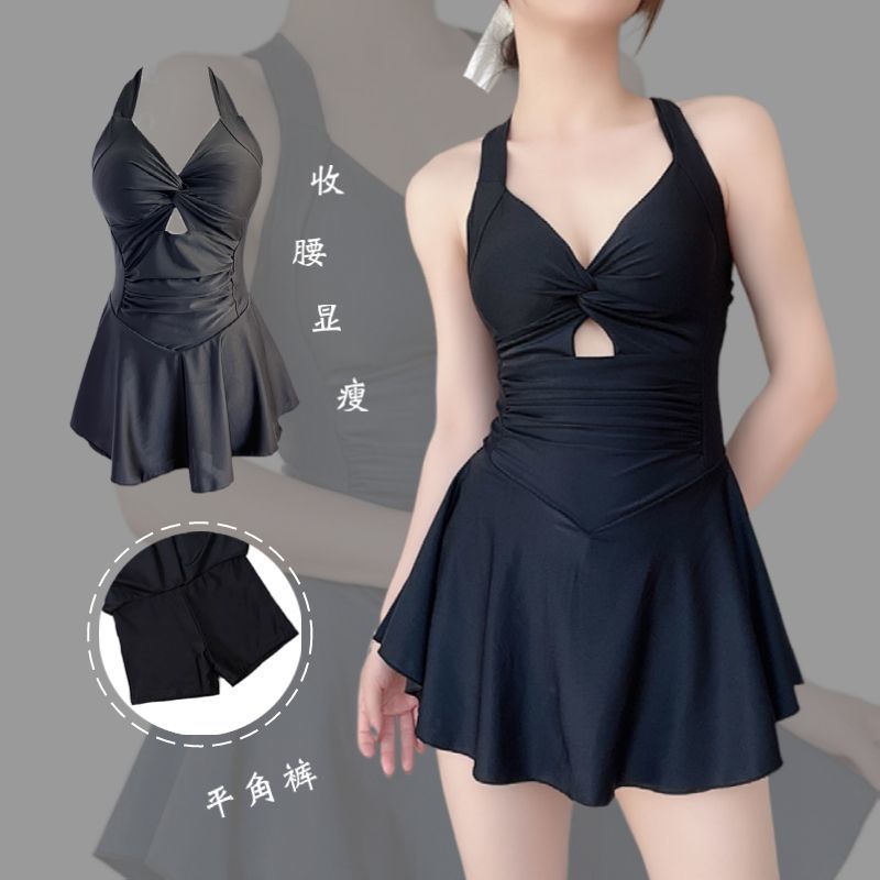 2023 new swimsuit women‘s black one-piece sexy skirt covering belly thin top-selling product fashion conservative hot spring swimsuit