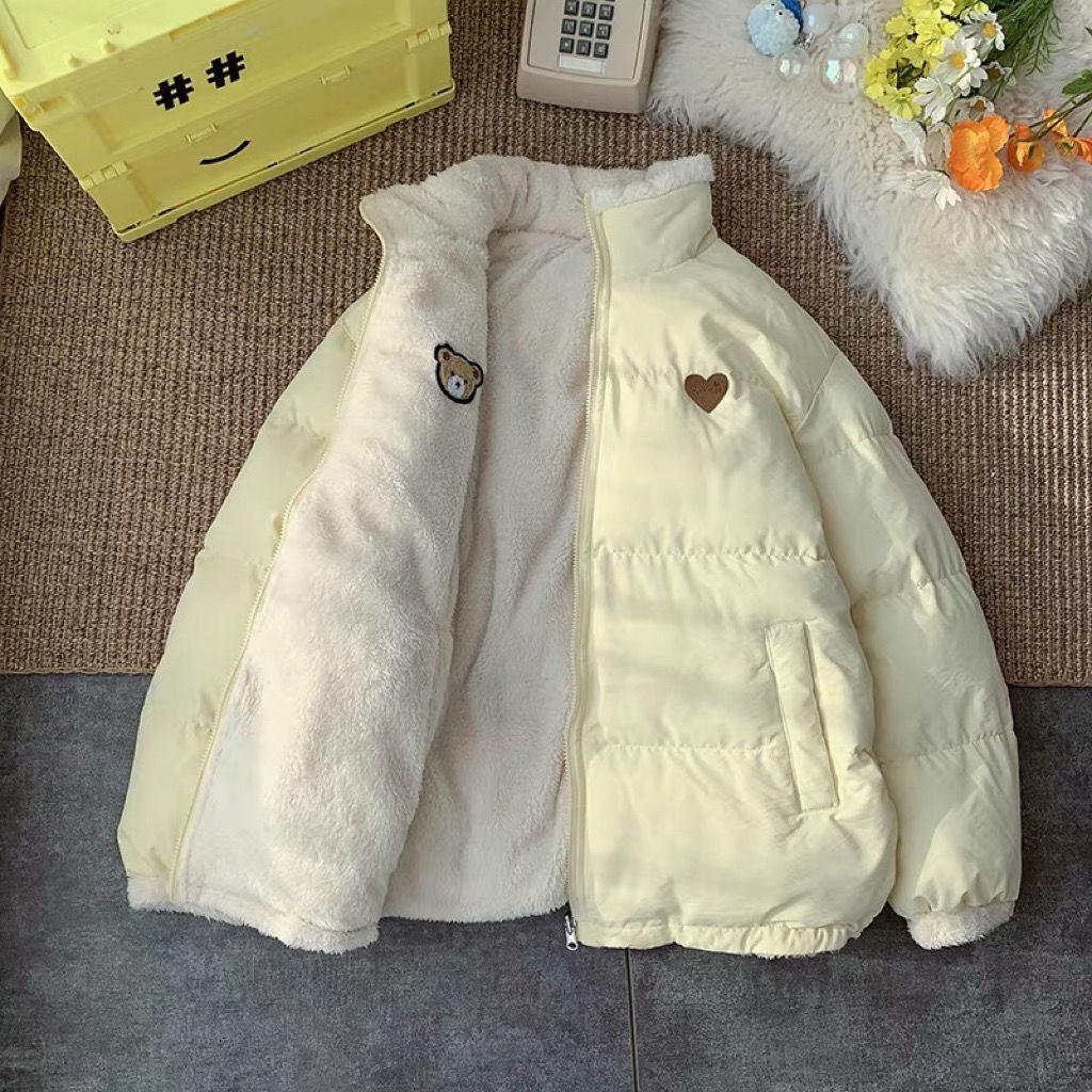 milk yellow new padded coat cotton-padded coat women‘s korean-style fleece-lined thickened two sides wearable gentle milk sweet cotton-padded coat