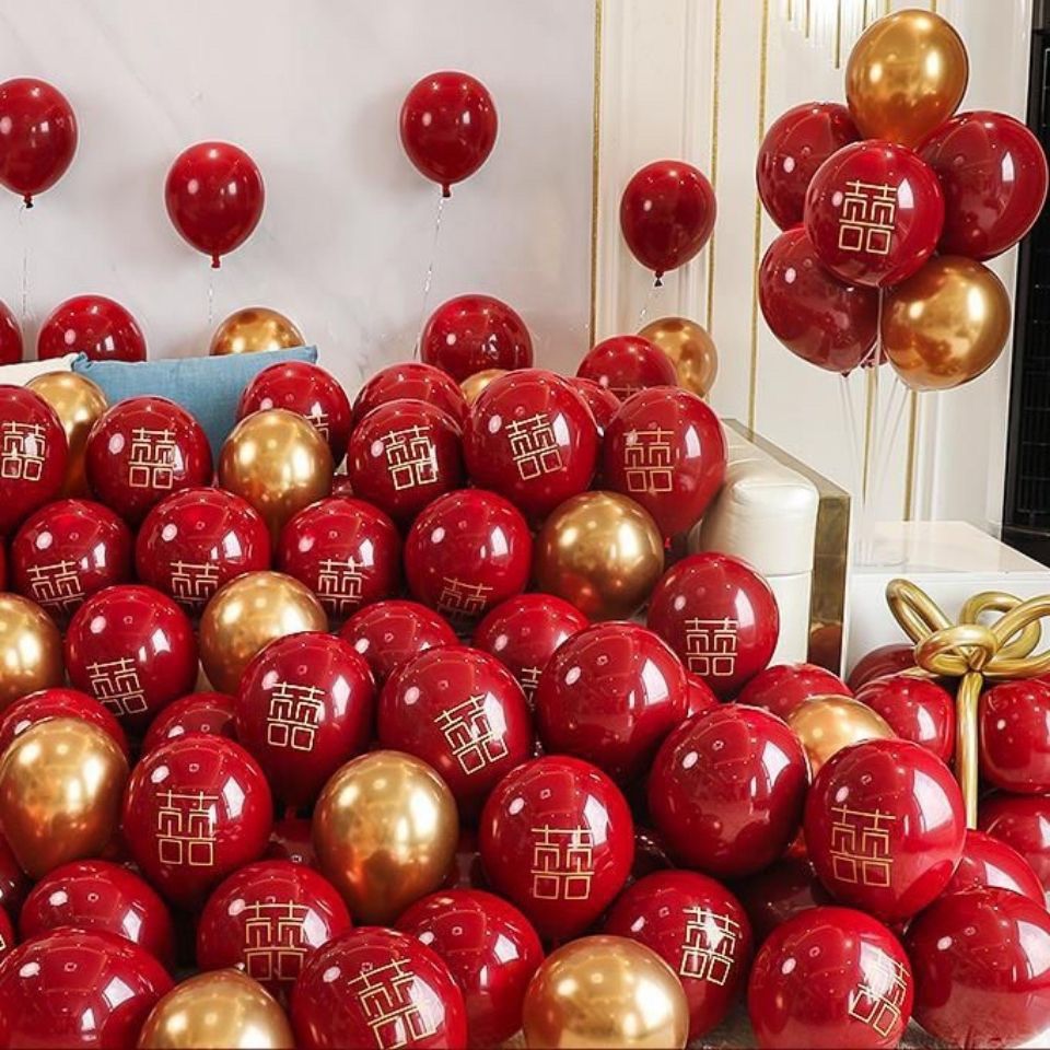 New Double-Layer Pomegranate Red Wedding Balloon Wedding and Wedding Room Decoration Supplies Romantic Layout Thickened Explosion-Proof Balloon Wholesale