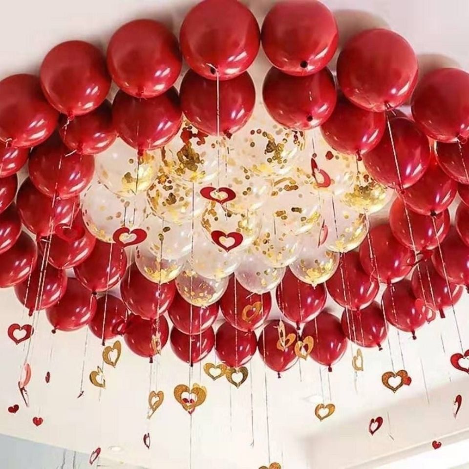 New Double-Layer Pomegranate Red Wedding Balloon Wedding and Wedding Room Decoration Supplies Romantic Layout Thickened Explosion-Proof Balloon Wholesale
