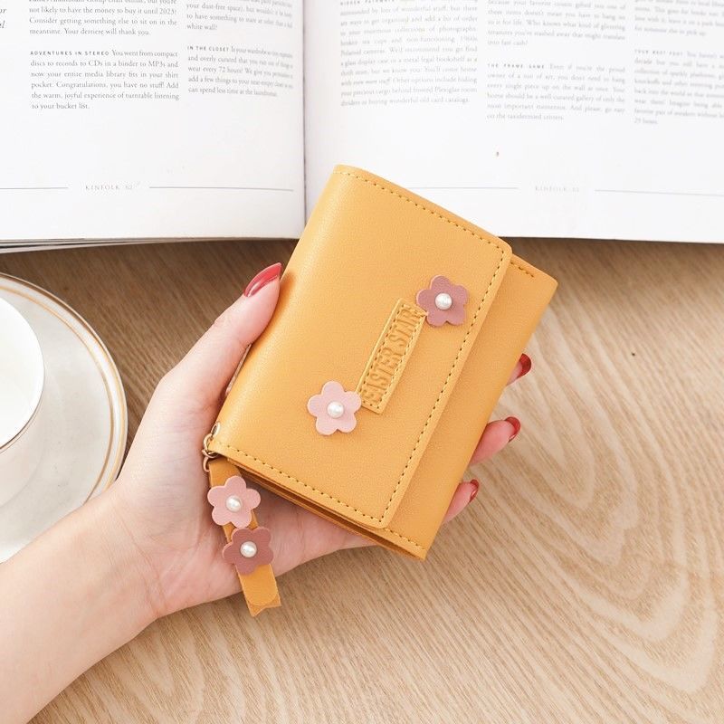 ultra-thin new cute flowers japanese and korean simple internet celebrity wallet women‘s short tri-fold coin purse card holder wallet