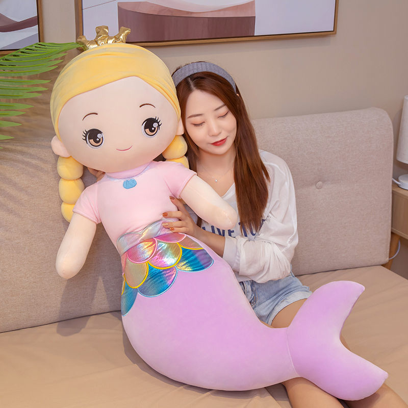 cute mermaid doll plush toys doll sleeping pillow on bed mermaid princess girl children doll