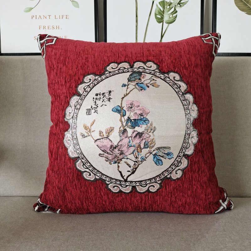 European Chenille Luxury Embroidered Cushion Office Embroidered Cushion Living Room Sofa Backrest Bedroom Waist Rest Pillow Cover