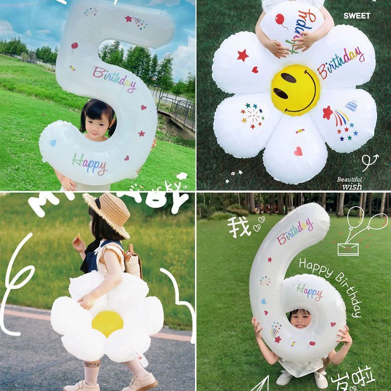 Birthday Digital Balloon 32-Inch White Outdoor Children's Men's and Women's Baby Full-Year Photo Party Decoration Scene Layout