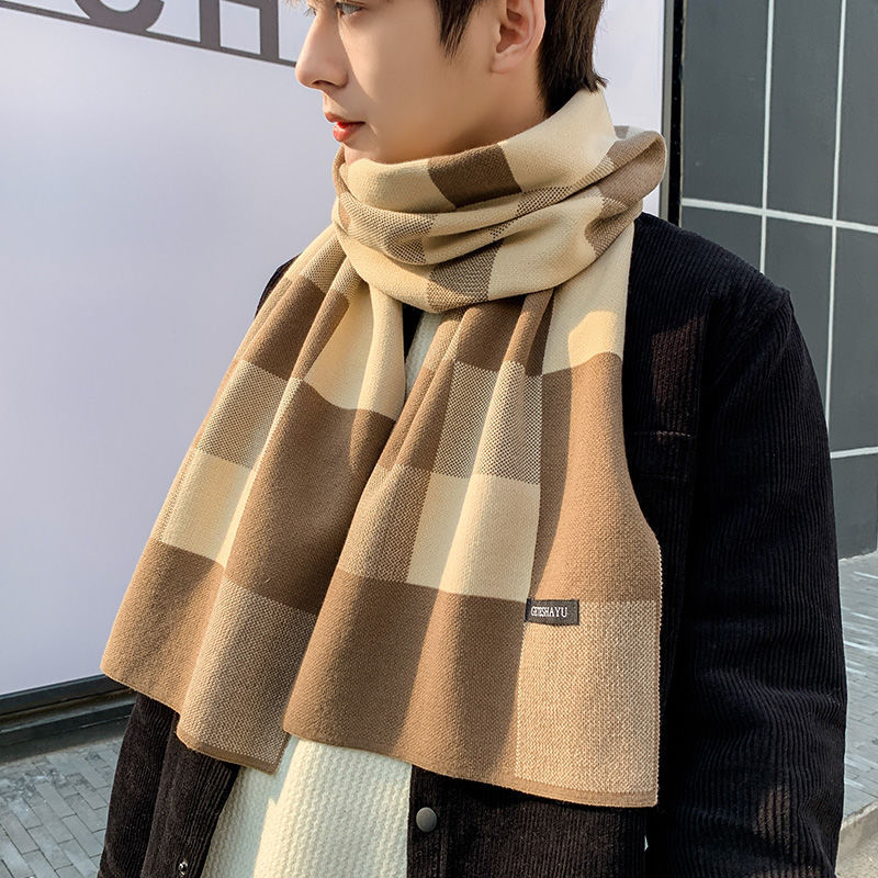 scarf men‘s winter warm thickened shawl student korean style versatile double-sided plaid scarf gift for boyfriend or girlfriend gift