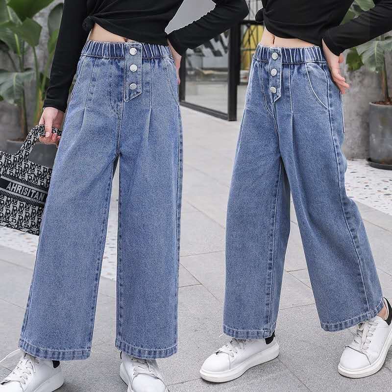 girls‘ jeans spring and autumn 7-year-old girls‘ wide-leg pants 8 middle and big children loose straight trousers 6 autumn children‘s pants 9