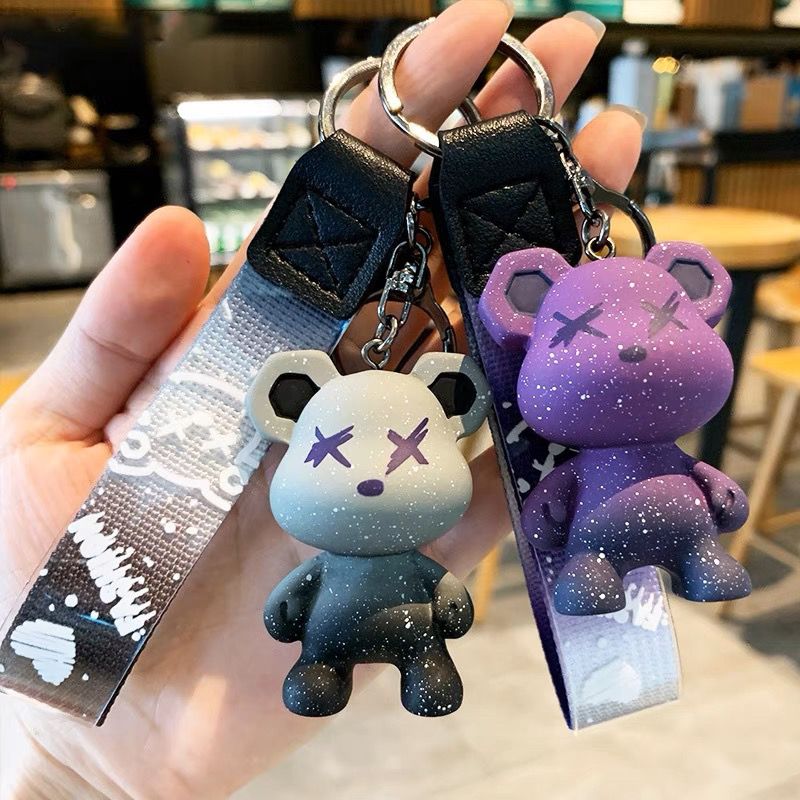 net red starry sky bear keychain men and women couple cute car key chain pendant schoolbag bag hanging jewelry gift