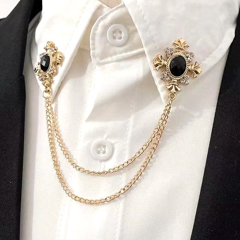 luxury style baita collar pin collar point chain suit shirt clothing accessories chain brooch rhinestone shirt collar accessories