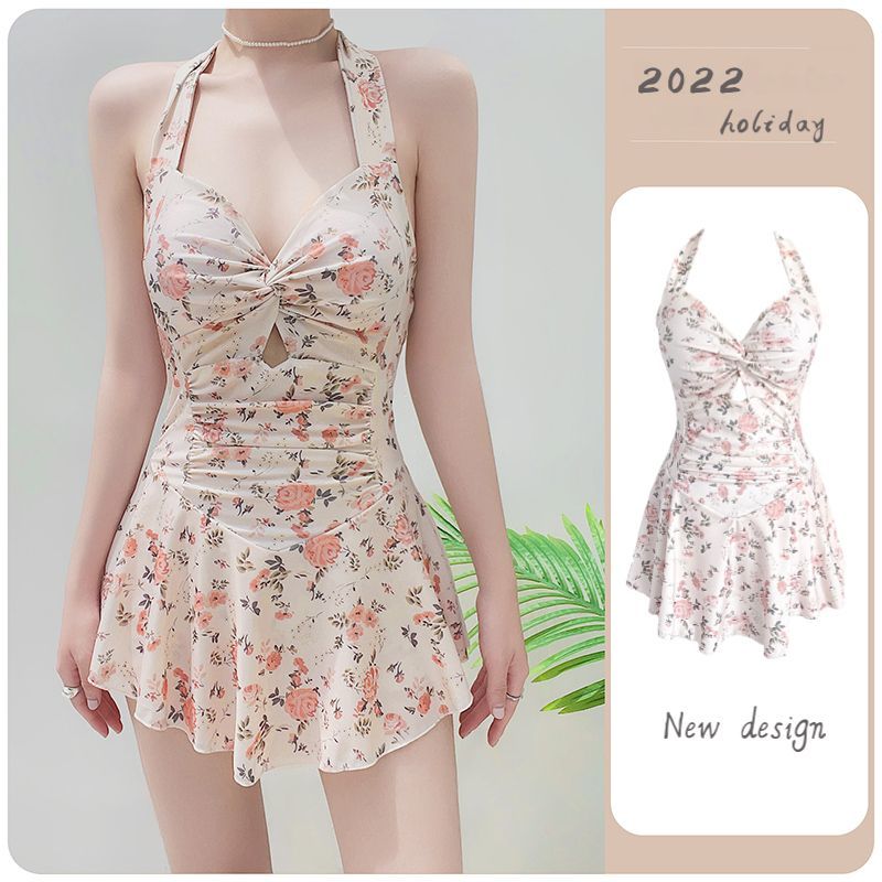 dress swimsuit women‘s 2023 new floral ins style small chest pure desire wind hot spring high-grade swimsuit