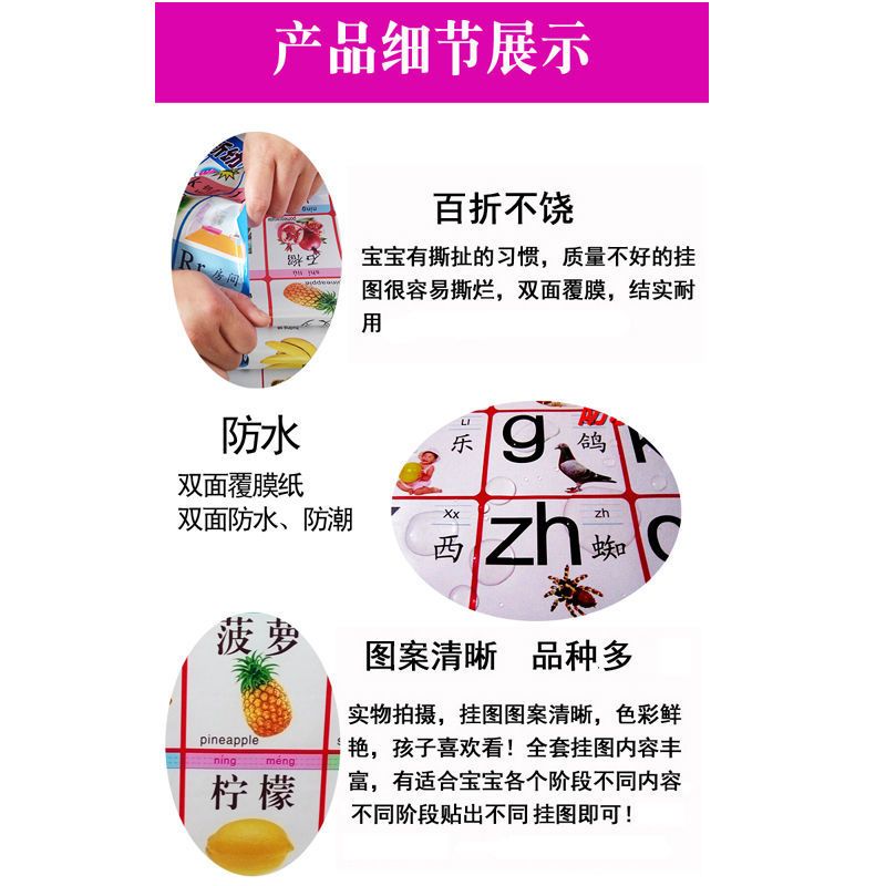 Baby Wall Chart Silent Children 0-3 Years Old Early Education Pinyin Wall Chart Cognitive Enlightenment Literacy Stickers Silent Card