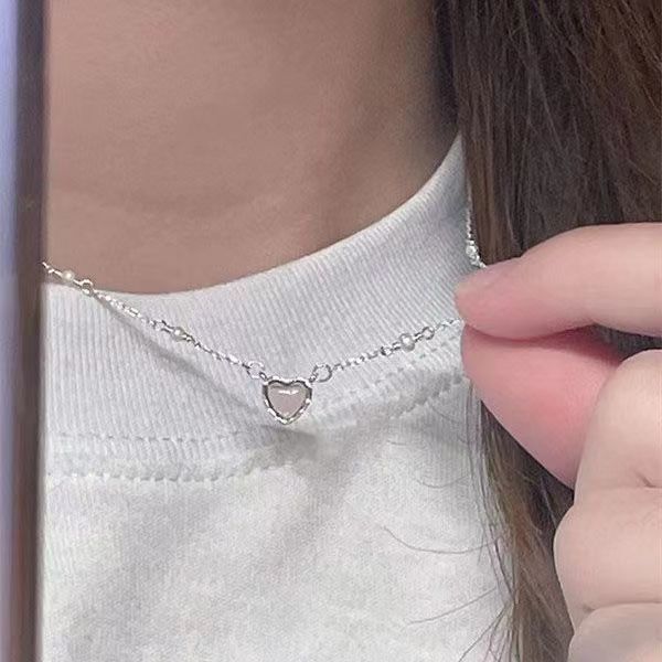 Girl Heart 925 Silver Love Necklace Female Light Luxury Niche Advanced Design Gentle Sweet All-Match Ins Clavicle Chain