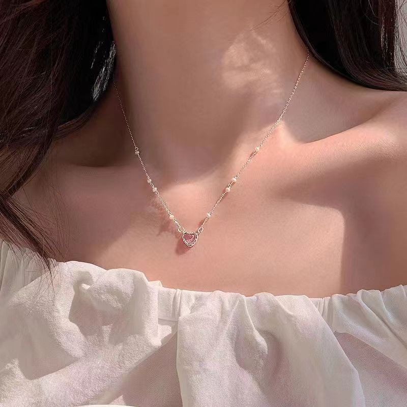 Girl Heart 925 Silver Love Necklace Female Light Luxury Niche Advanced Design Gentle Sweet All-Match Ins Clavicle Chain