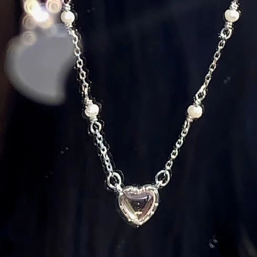 Girl Heart 925 Silver Love Necklace Female Light Luxury Niche Advanced Design Gentle Sweet All-Match Ins Clavicle Chain