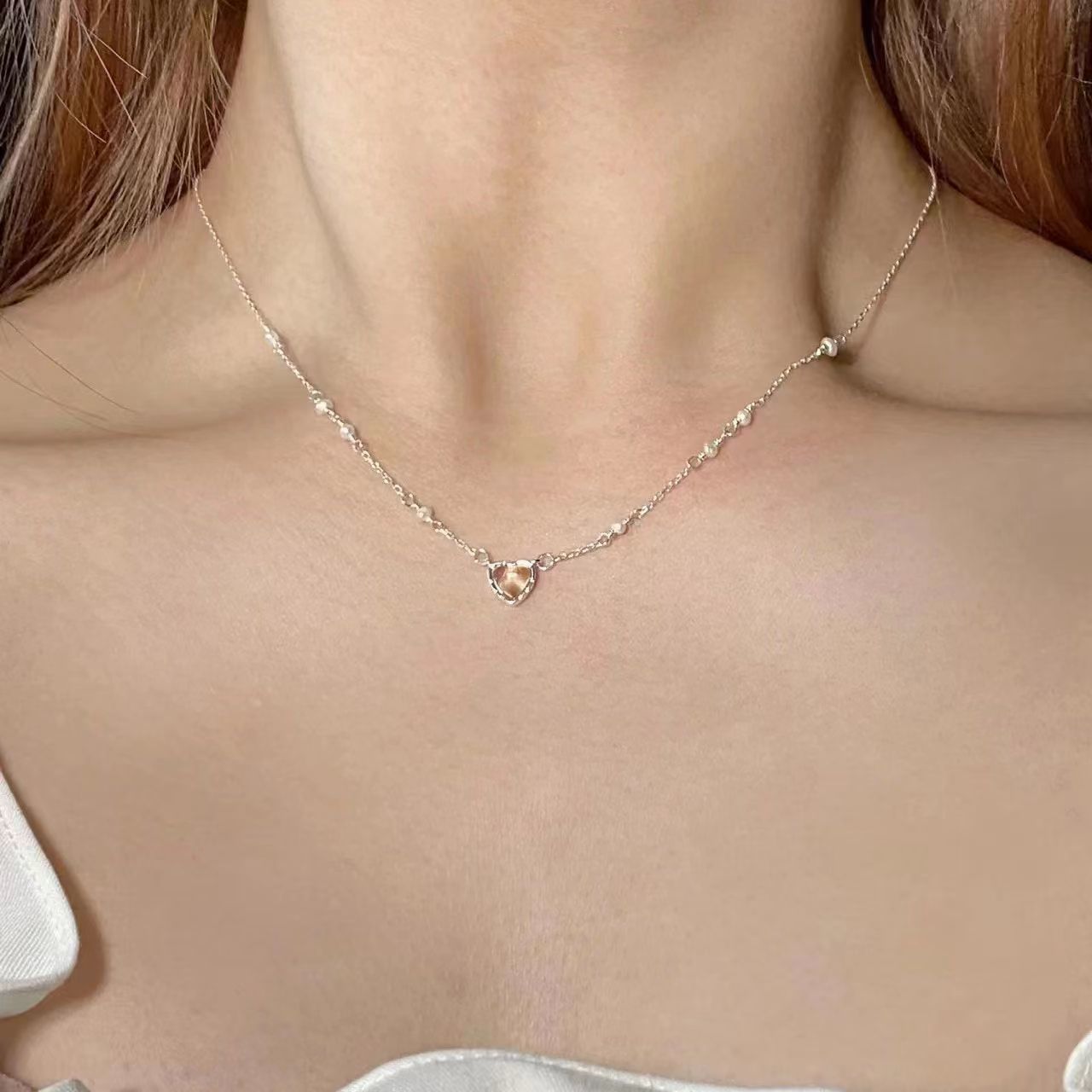 Girl Heart 925 Silver Love Necklace Female Light Luxury Niche Advanced Design Gentle Sweet All-Match Ins Clavicle Chain