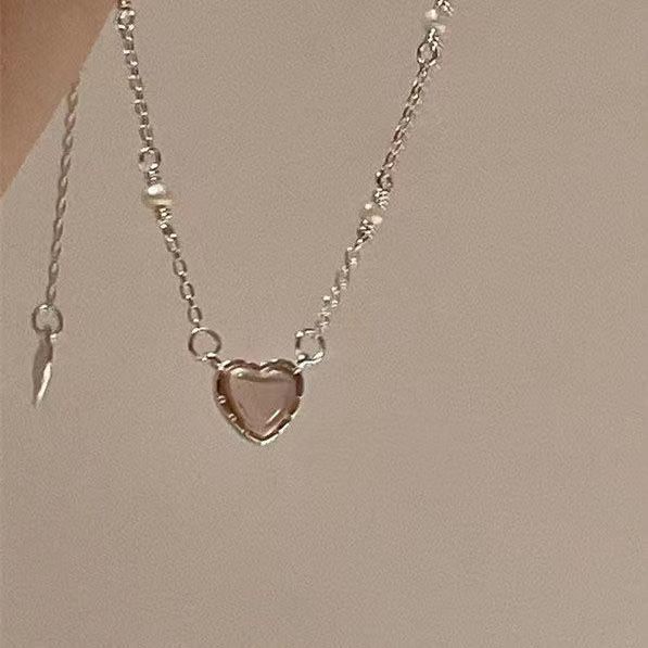 Girl Heart 925 Silver Love Necklace Female Light Luxury Niche Advanced Design Gentle Sweet All-Match Ins Clavicle Chain