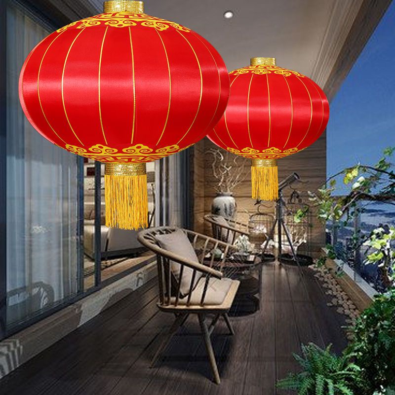 National Day New Red Lantern Outdoor Waterproof and Sun Protection Silk Cloth Iron Mouth Advertising Flocking Wedding Festival Lantern Ornament