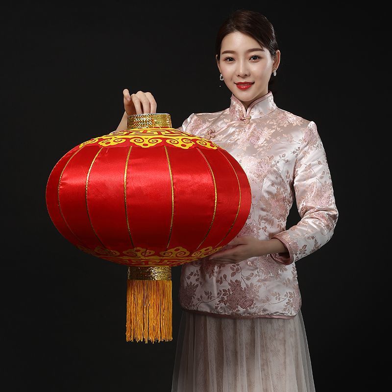 National Day New Red Lantern Outdoor Waterproof and Sun Protection Silk Cloth Iron Mouth Advertising Flocking Wedding Festival Lantern Ornament