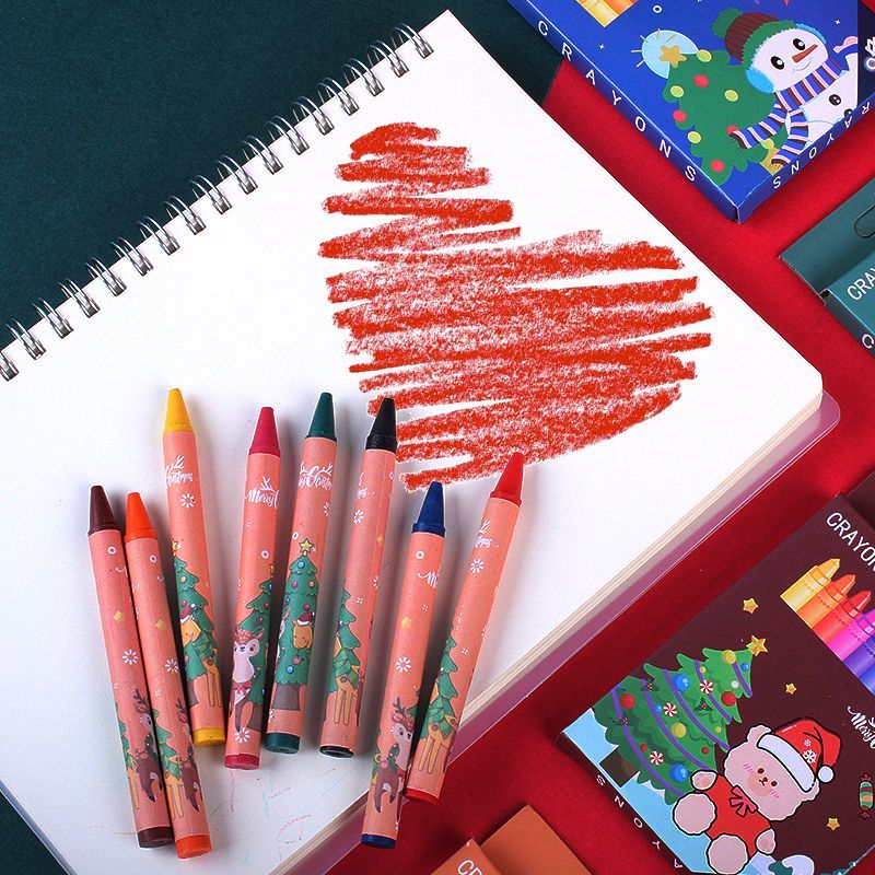 Christmas 8 Color Crayon Set Kindergarten Primary School Christmas New Year Small Gift Reward Painting Graffiti Cartoon Pen