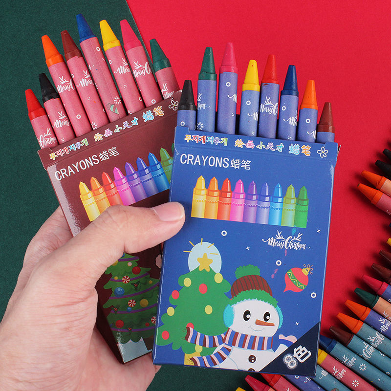 Christmas 8 Color Crayon Set Kindergarten Primary School Christmas New Year Small Gift Reward Painting Graffiti Cartoon Pen