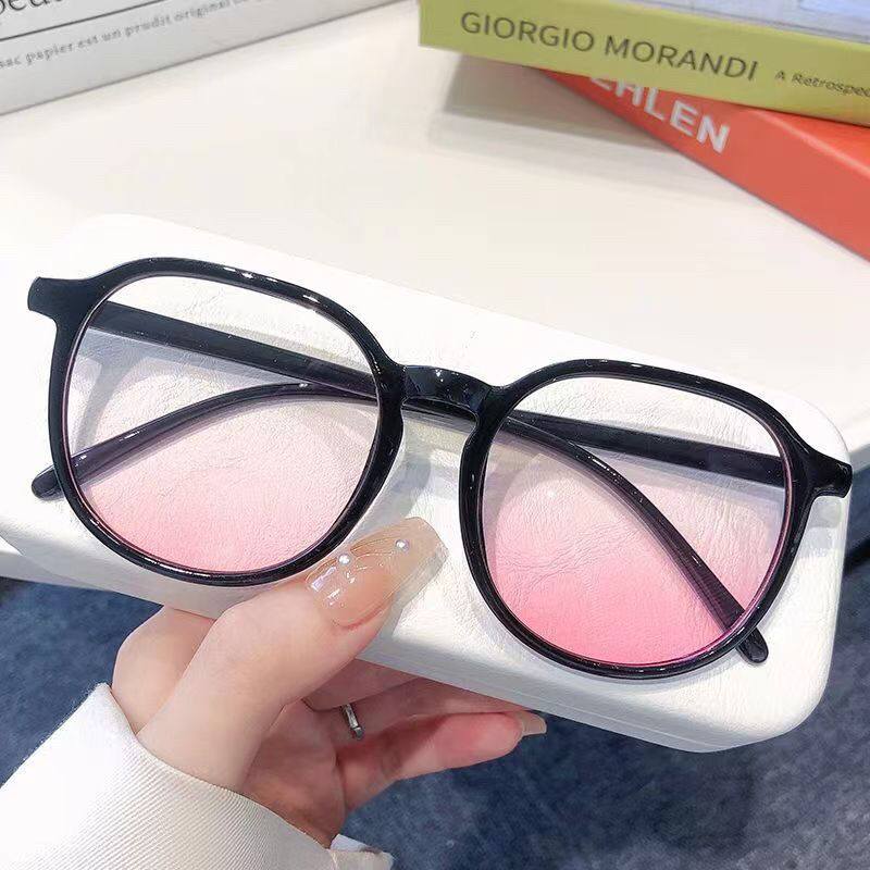 INS Classic Black Frame Blush Glasses Women's Pure Desire Style Temperament Gradually Varied Pink Large Frame Internet Celebrity Face without Makeup Gadget Plain Light