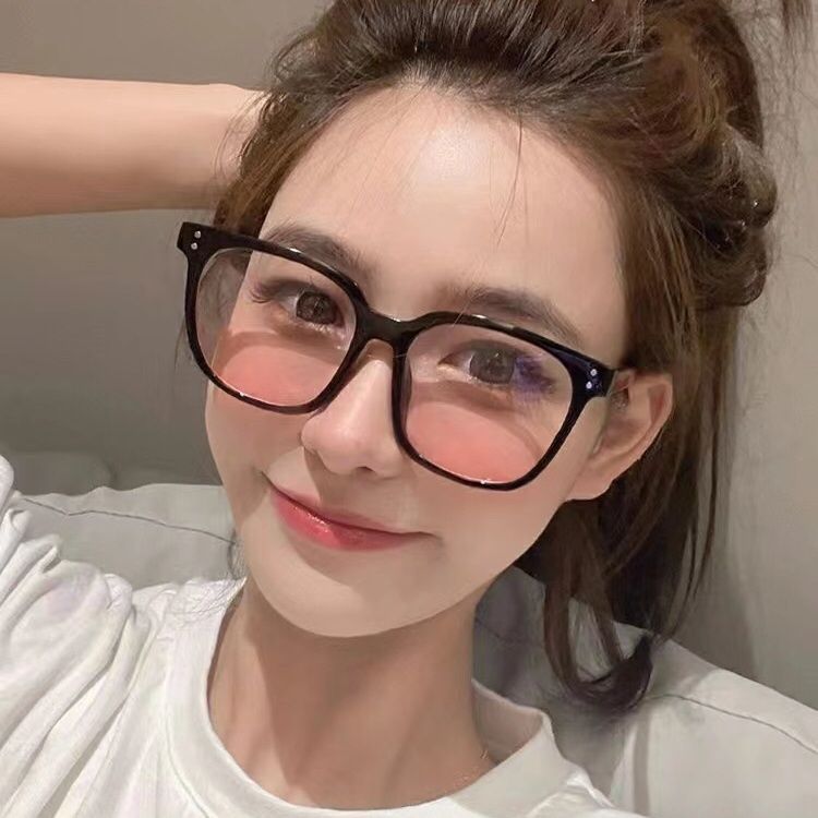 Ins Classic Black Frame Blush Glasses Women's Pure Desire Style Temperament Gradually Varied Pink Large Frame Internet Celebrity Face without Makeup Gadget Plain Light