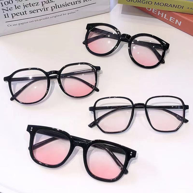 Ins Classic Black Frame Blush Glasses Women's Pure Desire Style Temperament Gradually Varied Pink Large Frame Internet Celebrity Face without Makeup Gadget Plain Light