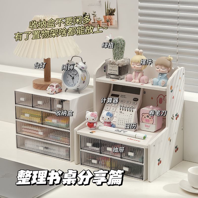 Desktop Double-Layer Storage Rack Standee Display Stand Multifunctional Desk Cosmetics Office and Dormitory Storage Rack Ins