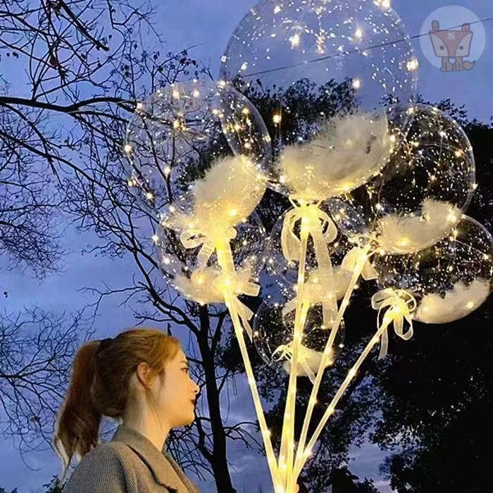 internet celebrity luminous balloon feather transparent wave ball with light valentine‘s day gift balloon wholesale night market stall